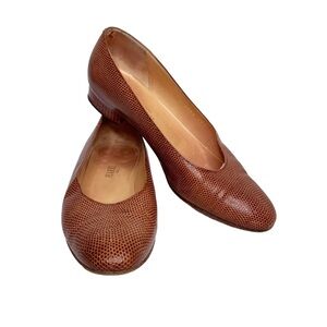 HAREL PARIS LEATHER FAUX SNAKESKIN FLATS SZ 37.5/7